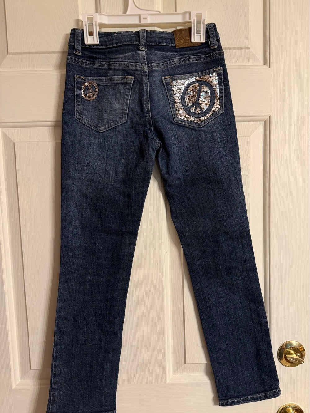 Limited Too Dark Blue Jeans with silver Sequin Peace Pocket Girls Size 10R